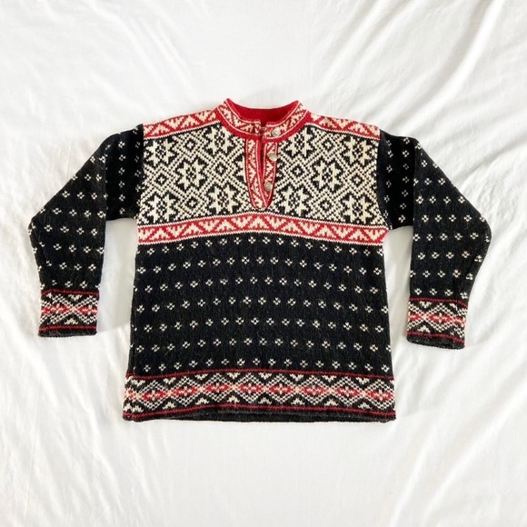 Vintage 1980s LL Bean Fair Isle Nordic Wool Blend Pullover Sweater - Picture 1 of 7